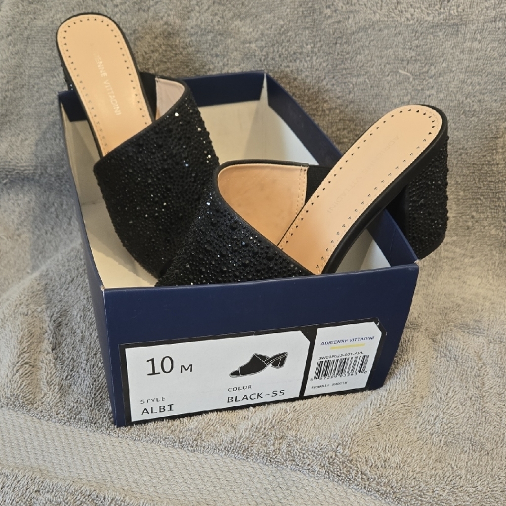 Adrienne Vittadini Black Sparkle Mules